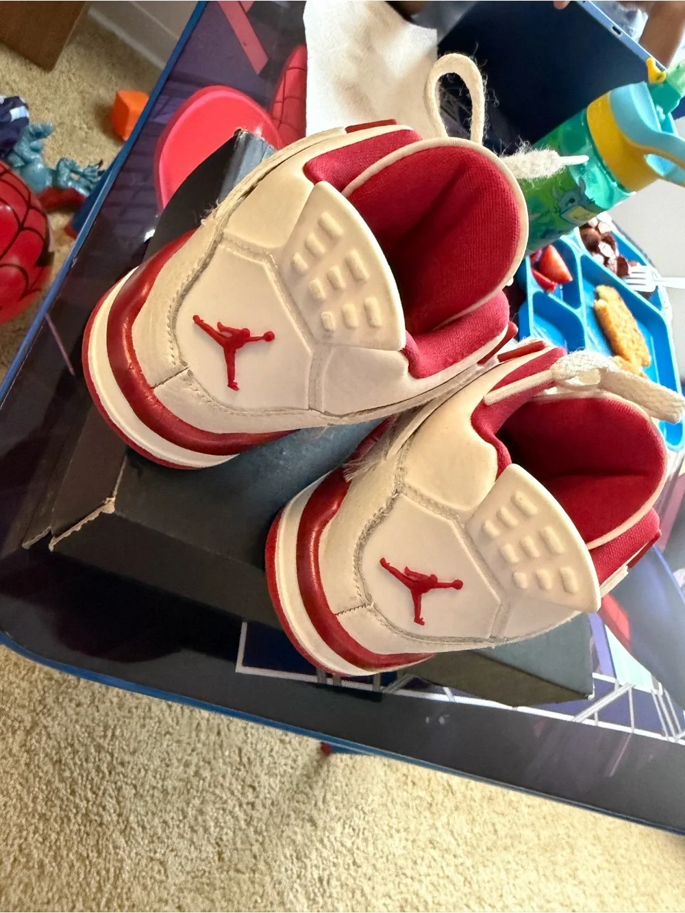 Jordan Kids White and Red High-Top Sneakers